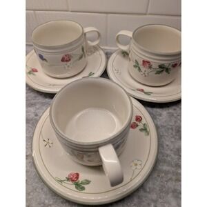 VTG Studio Nova 'Strawberry Festival' Florals 3 Cup & Saucer Set